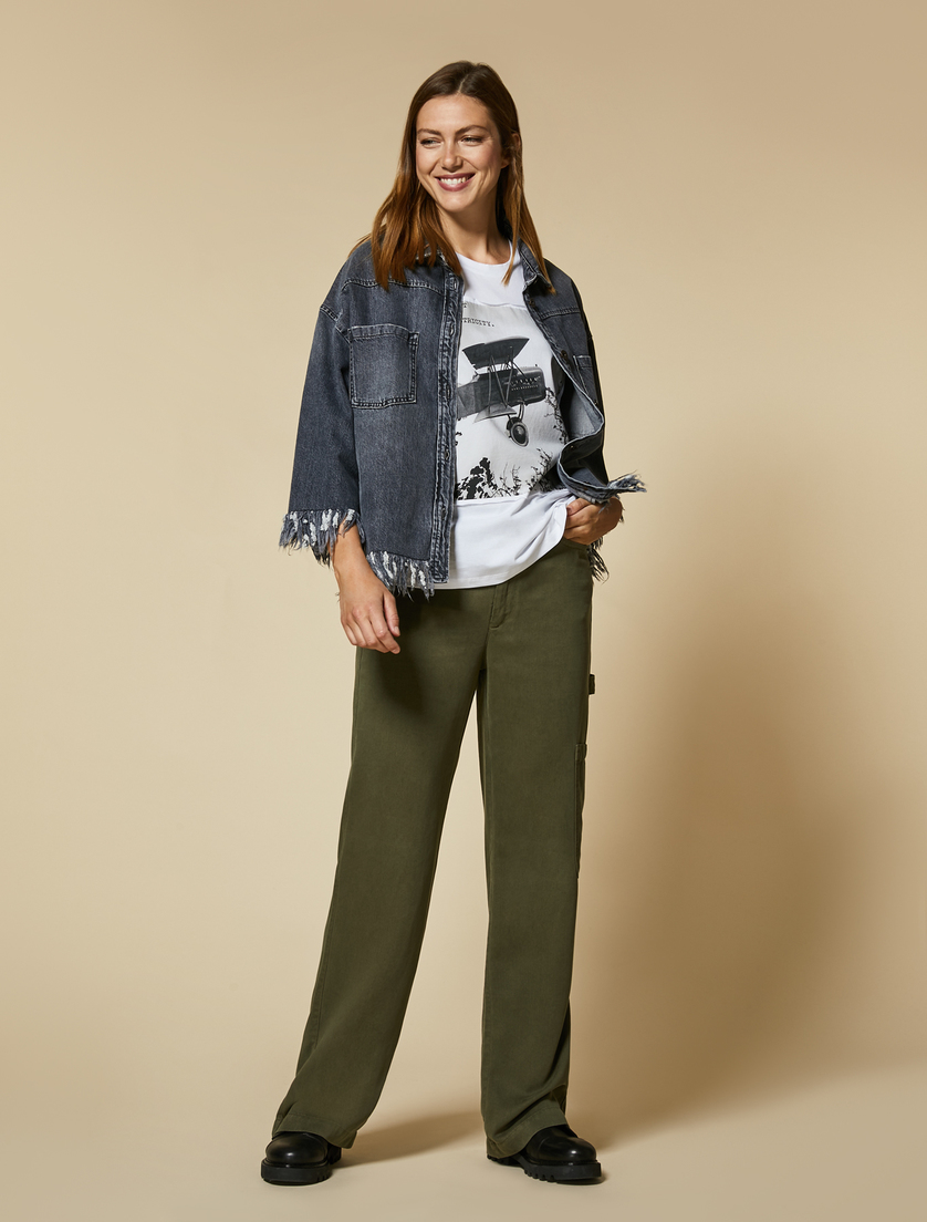 Garment-dyed twill trousers - Olive green - Marina Rinaldi - 5