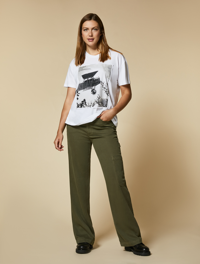 Garment-dyed twill trousers - Olive green - Marina Rinaldi