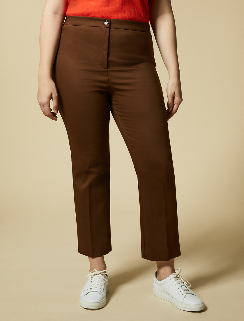 Cotton-blend cropped trousers - Dark brown - Marina Rinaldi - 2