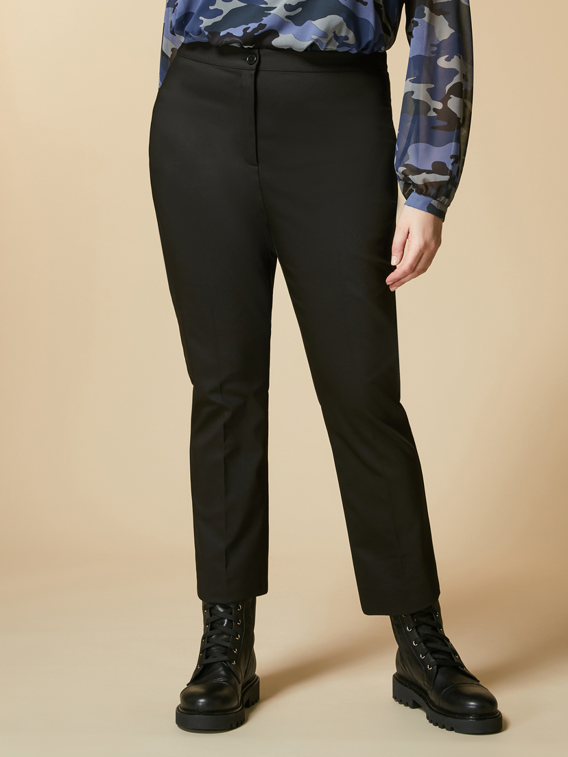 Cotton-blend cropped trousers - Black - Marina Rinaldi - 2