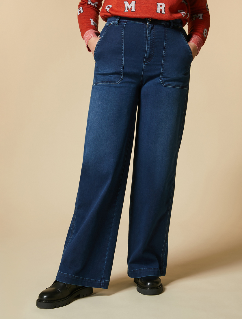 Wide-Leg Jeans aus Denim-Satin - Dunkelblau - Marina Rinaldi - 2