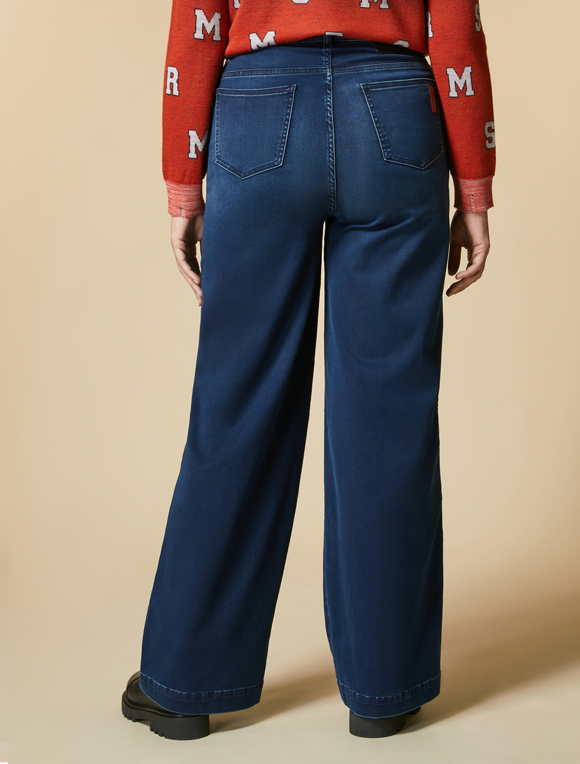 Wide-Leg Jeans aus Denim-Satin - Dunkelblau - Marina Rinaldi - 4