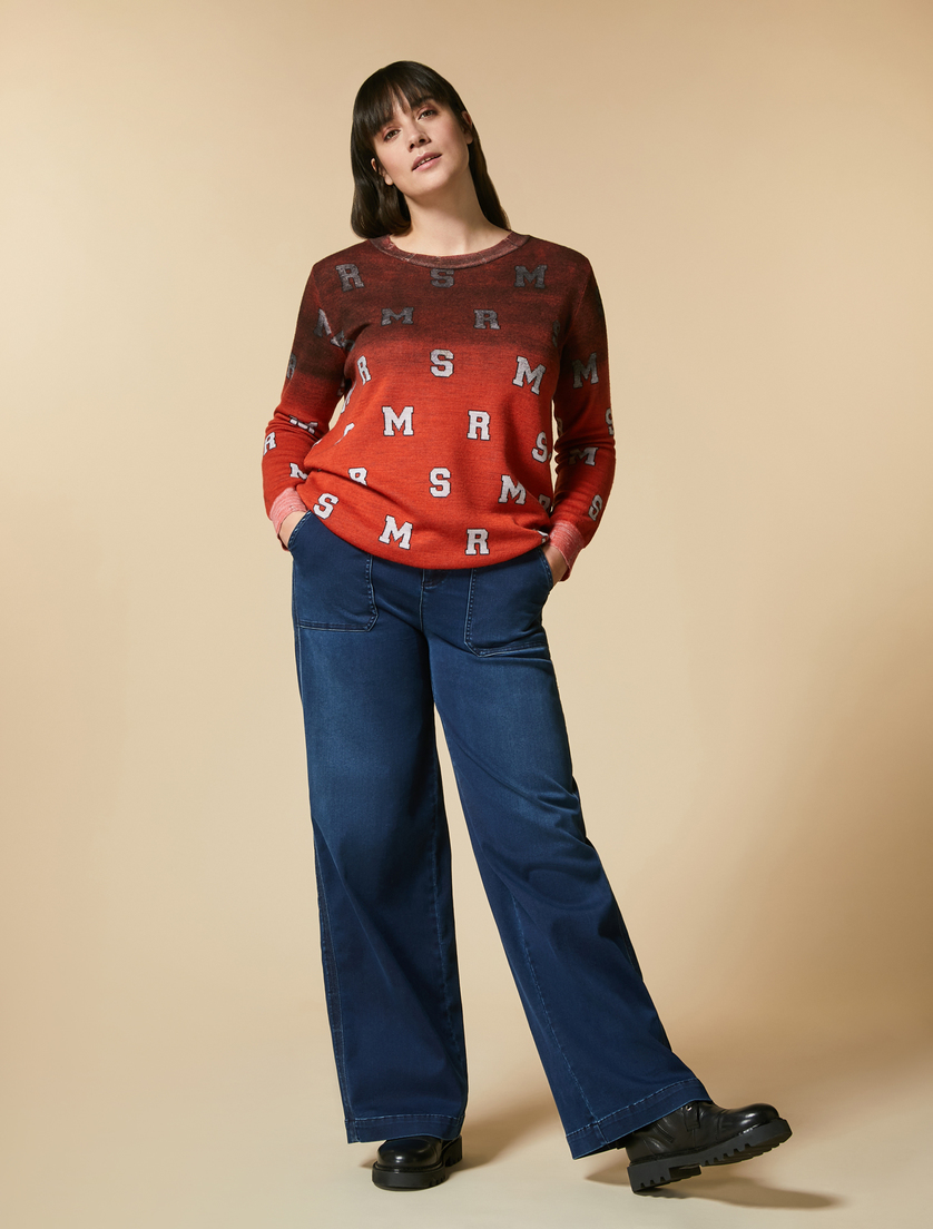 Wide-Leg Jeans aus Denim-Satin - Dunkelblau - Marina Rinaldi