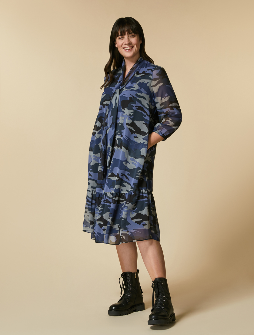 Langes Kleid aus Georgette - Schwarz - Marina Rinaldi