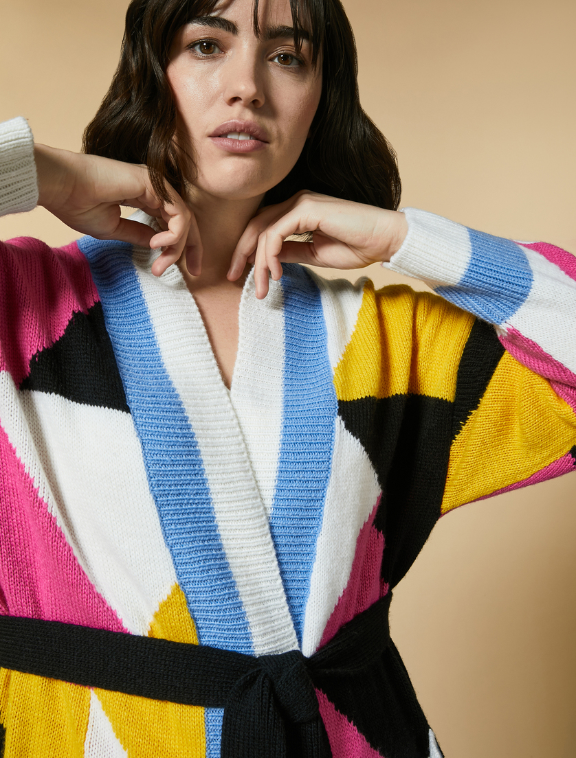 Inlay-embellished wool-blend cardigan - Yellow - Marina Rinaldi - 2