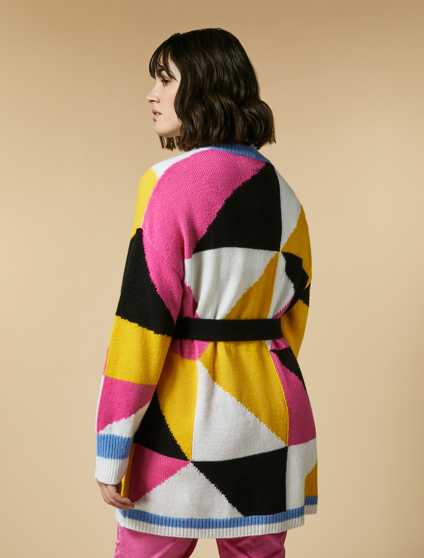 Inlay-embellished wool-blend cardigan - Yellow - Marina Rinaldi - 3