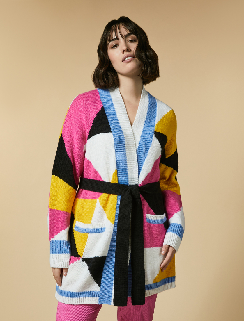 Inlay-embellished wool-blend cardigan - Yellow - Marina Rinaldi