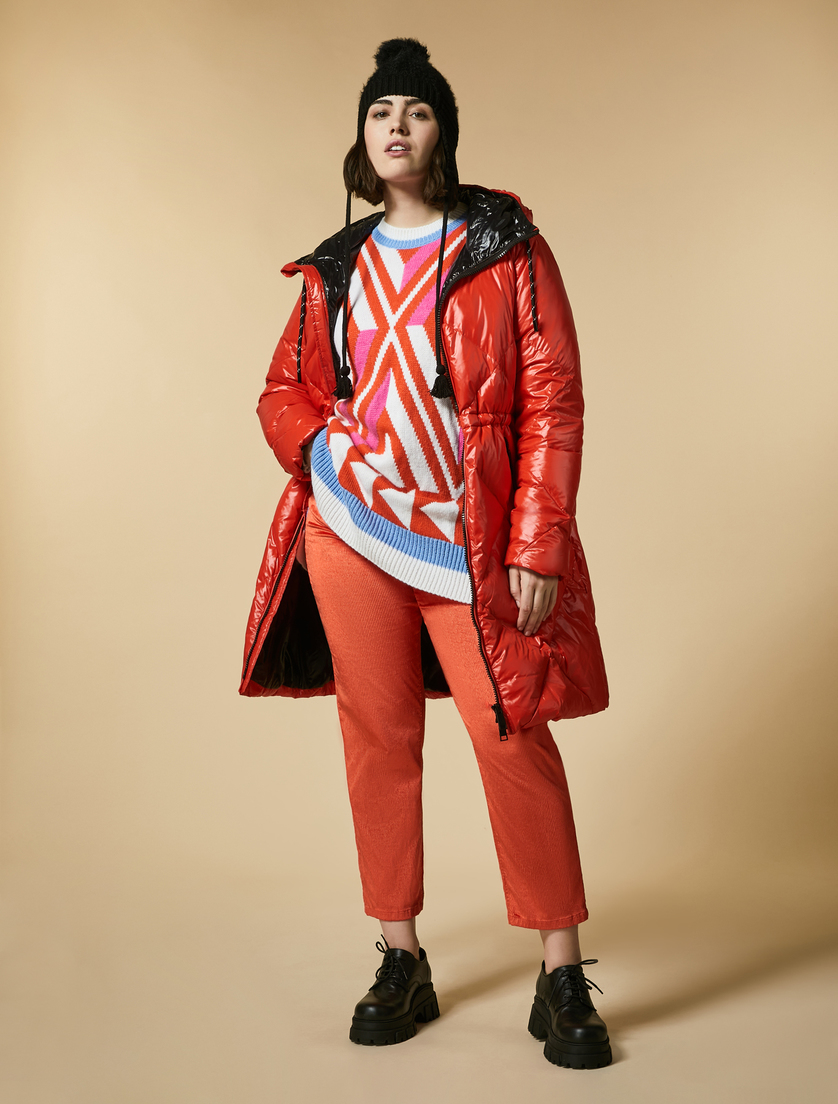 Water-repellent long shiny down jacket - Orange - Marina Rinaldi - 4