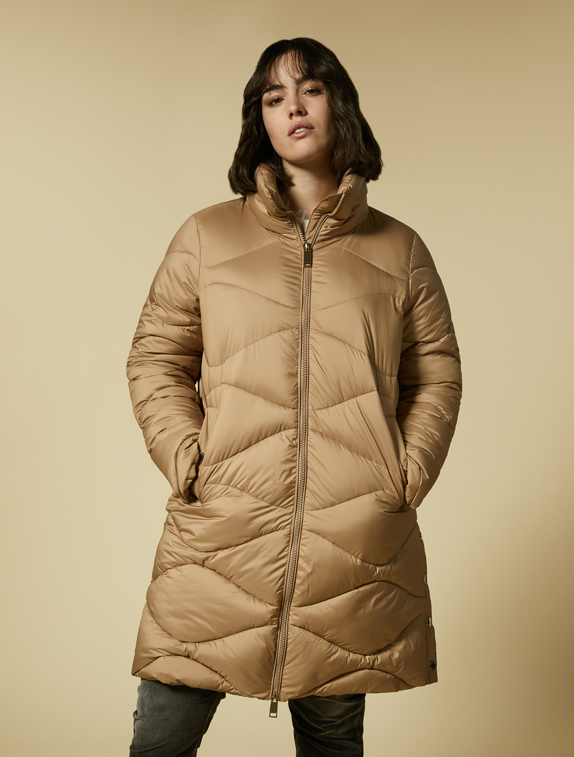 Water-repellent long matte down jacket - Brown - Marina Rinaldi