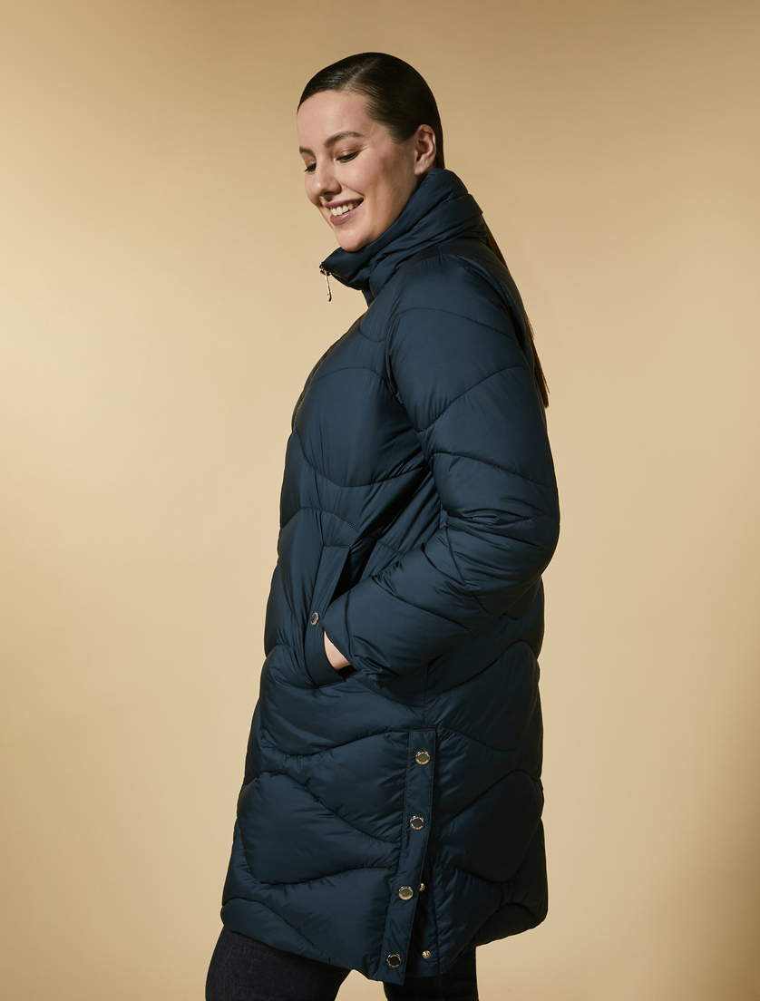 Water-repellent long matte down jacket - Dark navy - Marina Rinaldi - 2