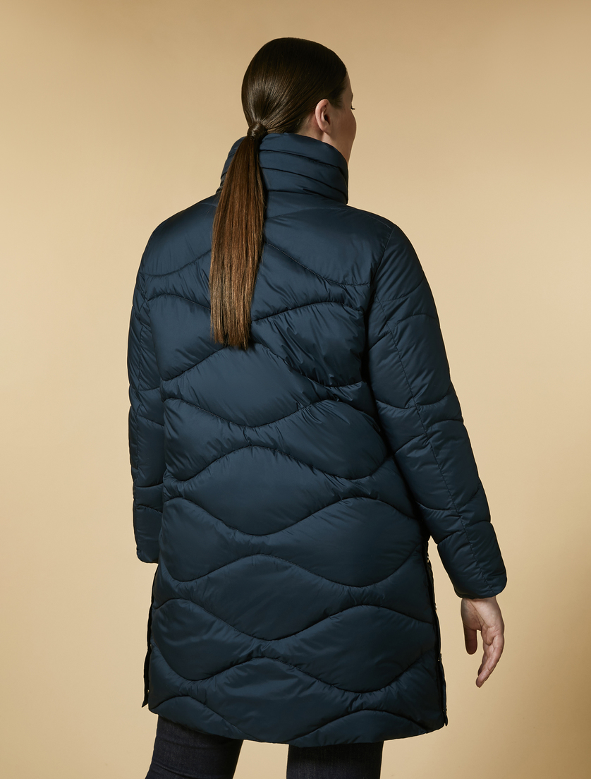 Water-repellent long matte down jacket - Dark navy - Marina Rinaldi - 3