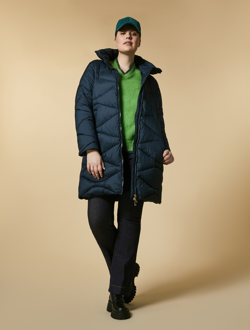 Water-repellent long matte down jacket - Dark navy - Marina Rinaldi - 4