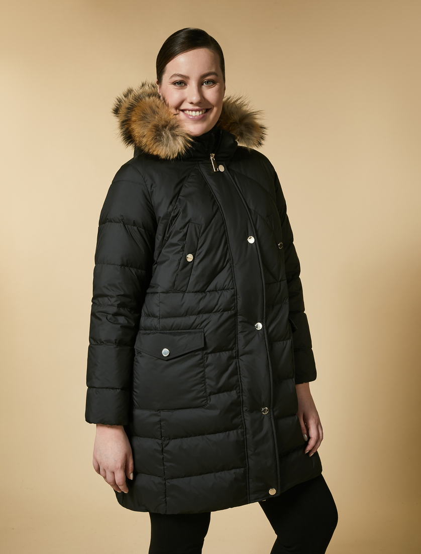Water-repellent long matte down jacket - Black - Marina Rinaldi