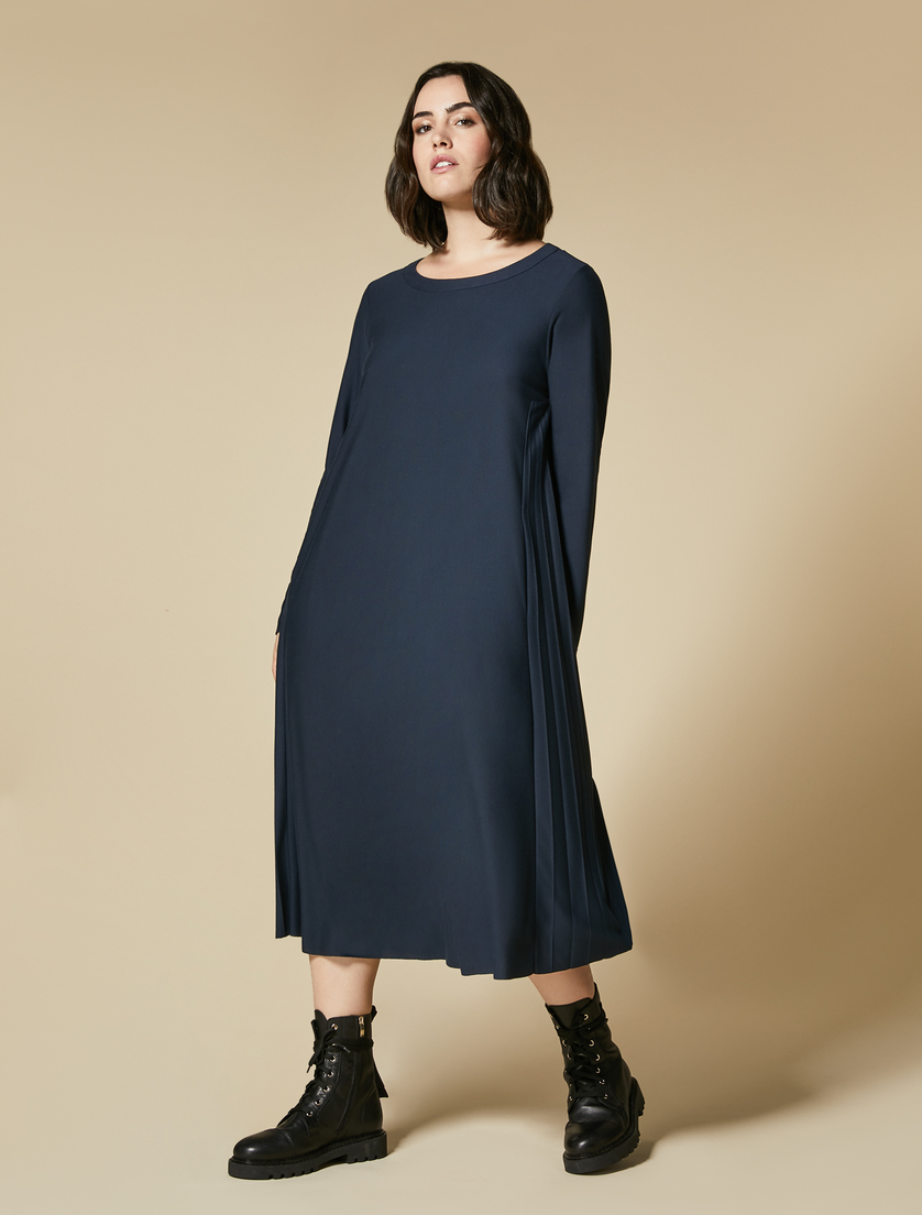 Pleated jersey dress - Dark navy - Marina Rinaldi