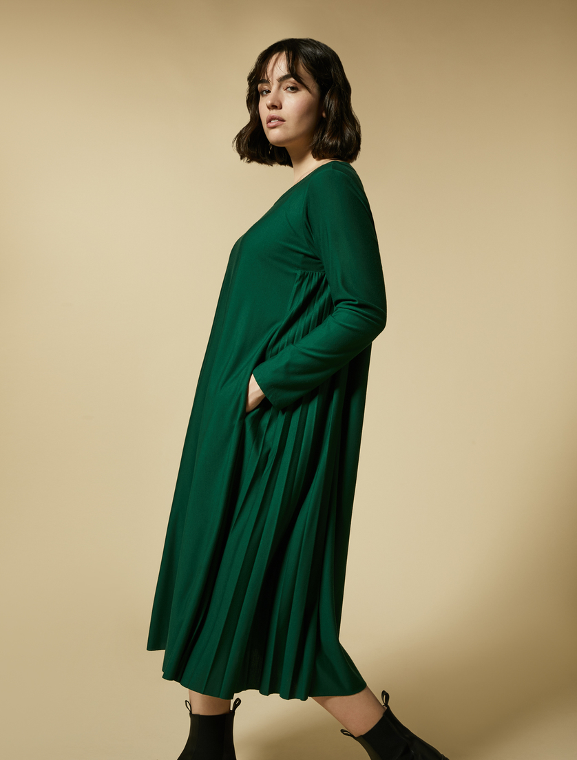 Pleated jersey dress - Dark green - Marina Rinaldi - 2