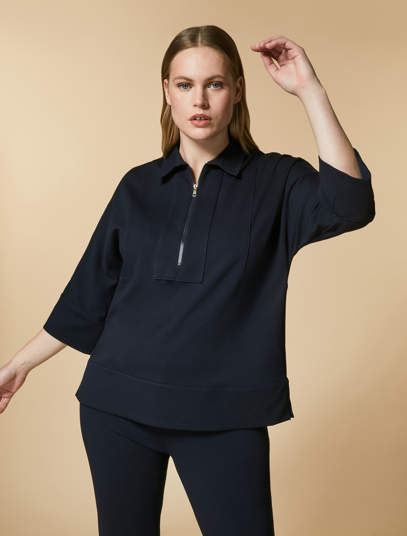 Insert-embellished jersey sweatshirt - Dark navy - Marina Rinaldi
