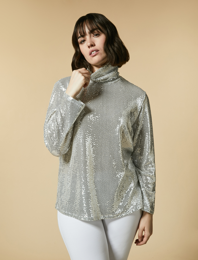 Laminated jersey polo-neck sweater - White - Marina Rinaldi