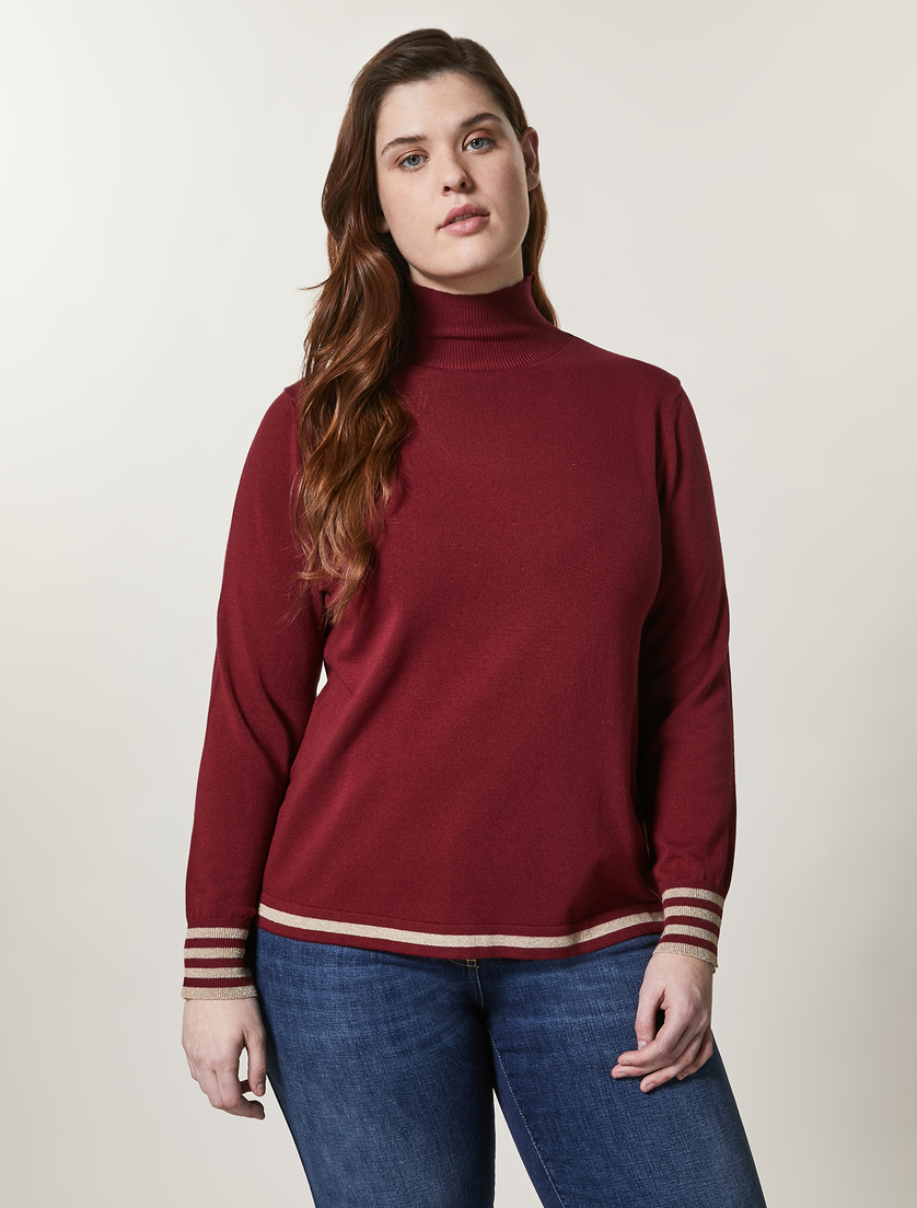 Viscose polo-neck sweater - Bordeaux - Marina Rinaldi