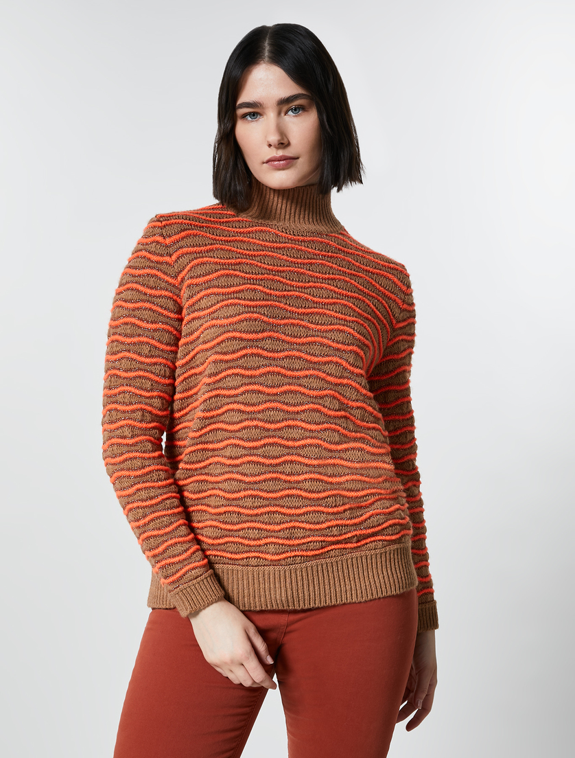Turtleneck jumper in lurex yarn - Brown - Marina Rinaldi