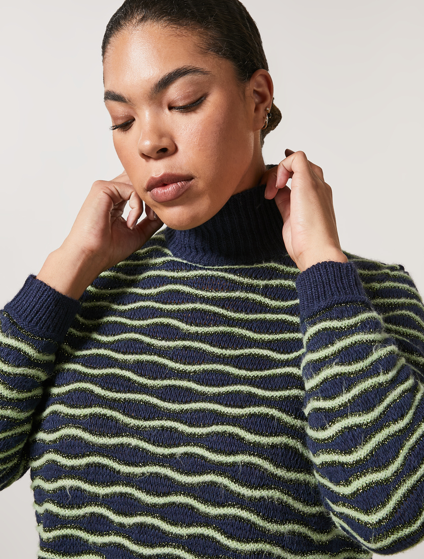 Turtleneck jumper in lurex yarn - Dark navy - Marina Rinaldi - 2