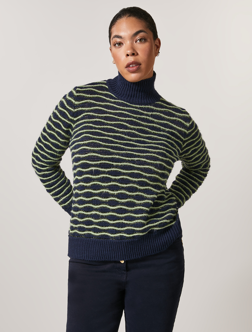 Turtleneck jumper in lurex yarn - Dark navy - Marina Rinaldi