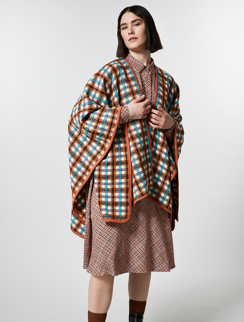 Chequered cape - White - Marina Rinaldi