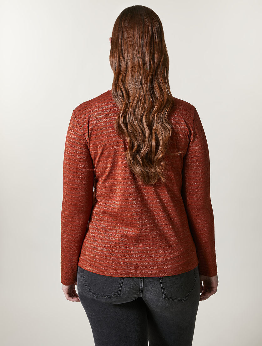 Jersey polo-neck T-shirt - Rust - Marina Rinaldi - 3