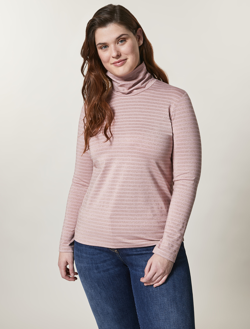 Jersey polo-neck T-shirt - Pink - Marina Rinaldi