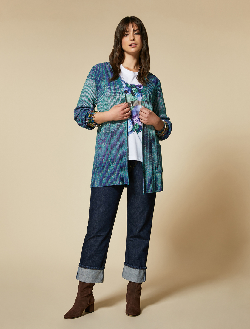 Cardigan in viscosa a coste - Viola - Marina Rinaldi - 4