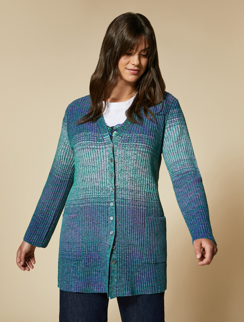 Cardigan in viscosa a coste - Viola - Marina Rinaldi