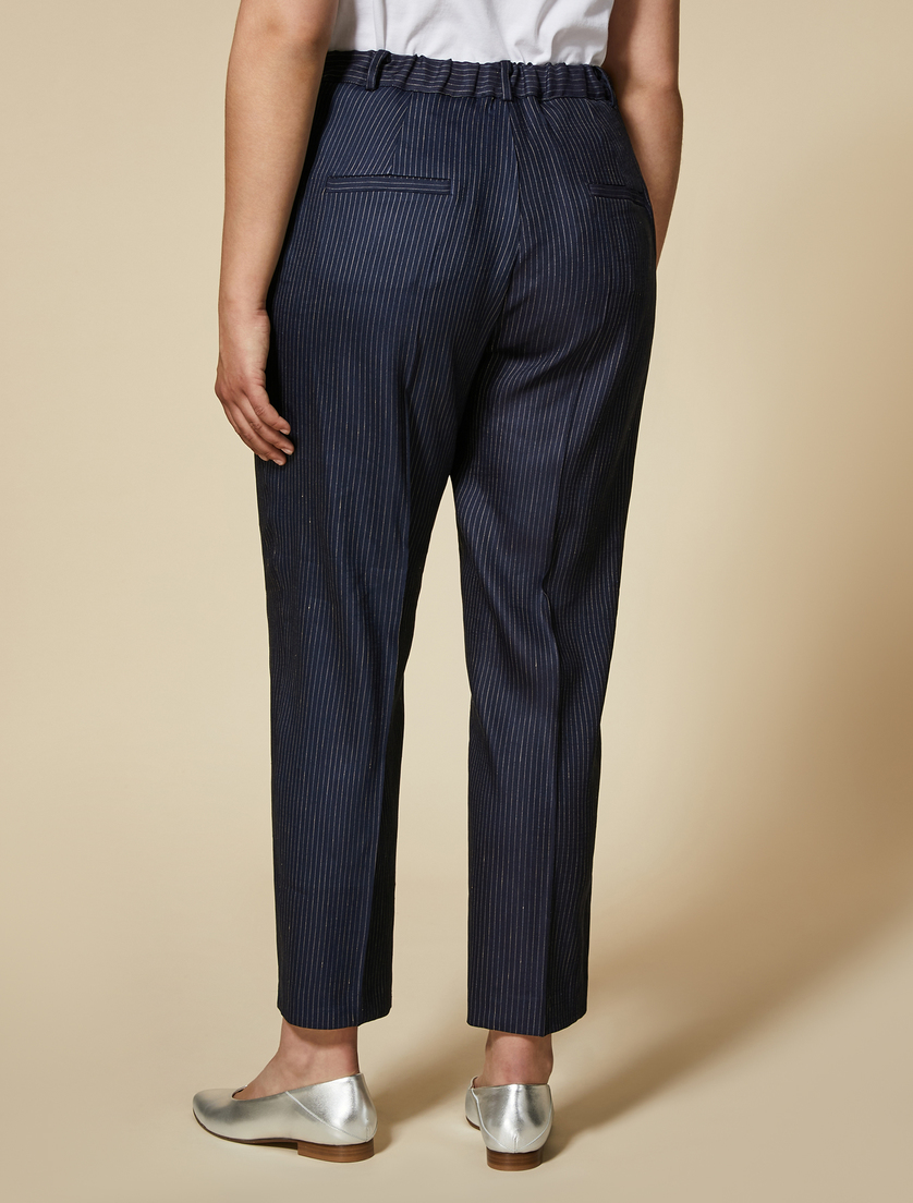 Pinstriped linen-blend trousers - Dark navy - Marina Rinaldi - 4
