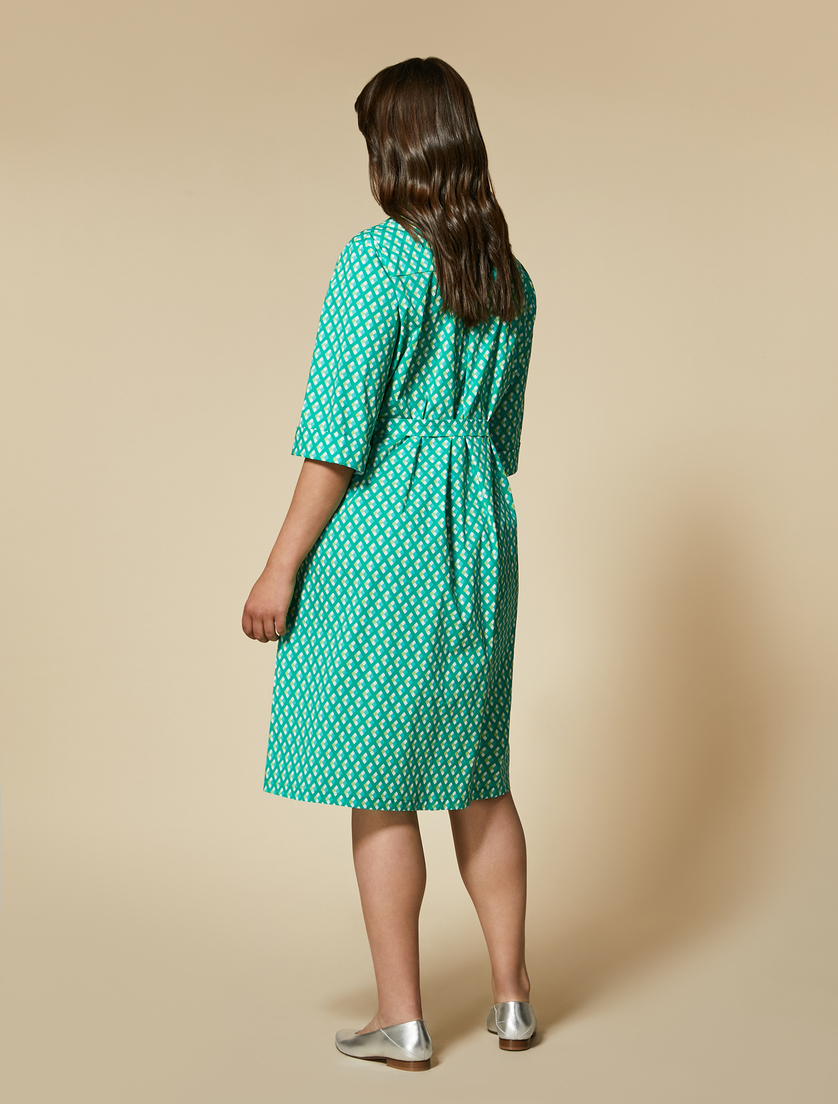 Hemdblusenkleid aus bedruckter Baumwolle - Grün - Marina Rinaldi - 3