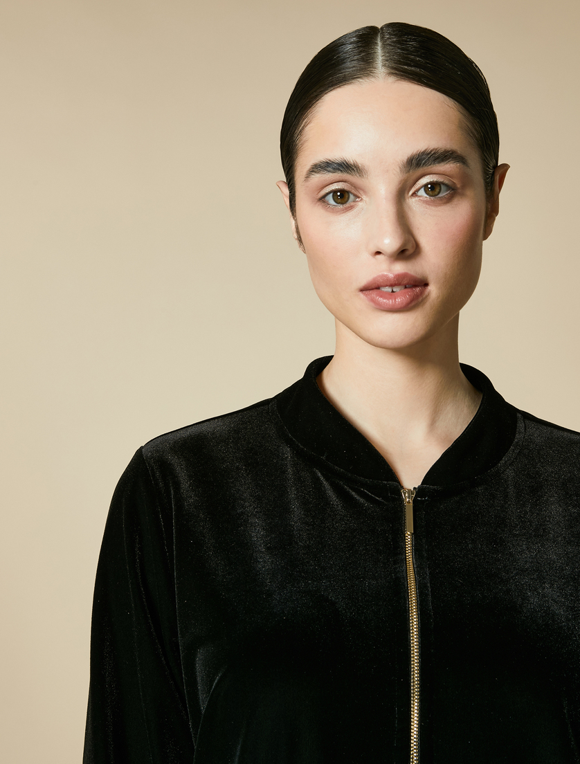 Fluid velvet jersey jacket - Black - Marina Rinaldi - 2