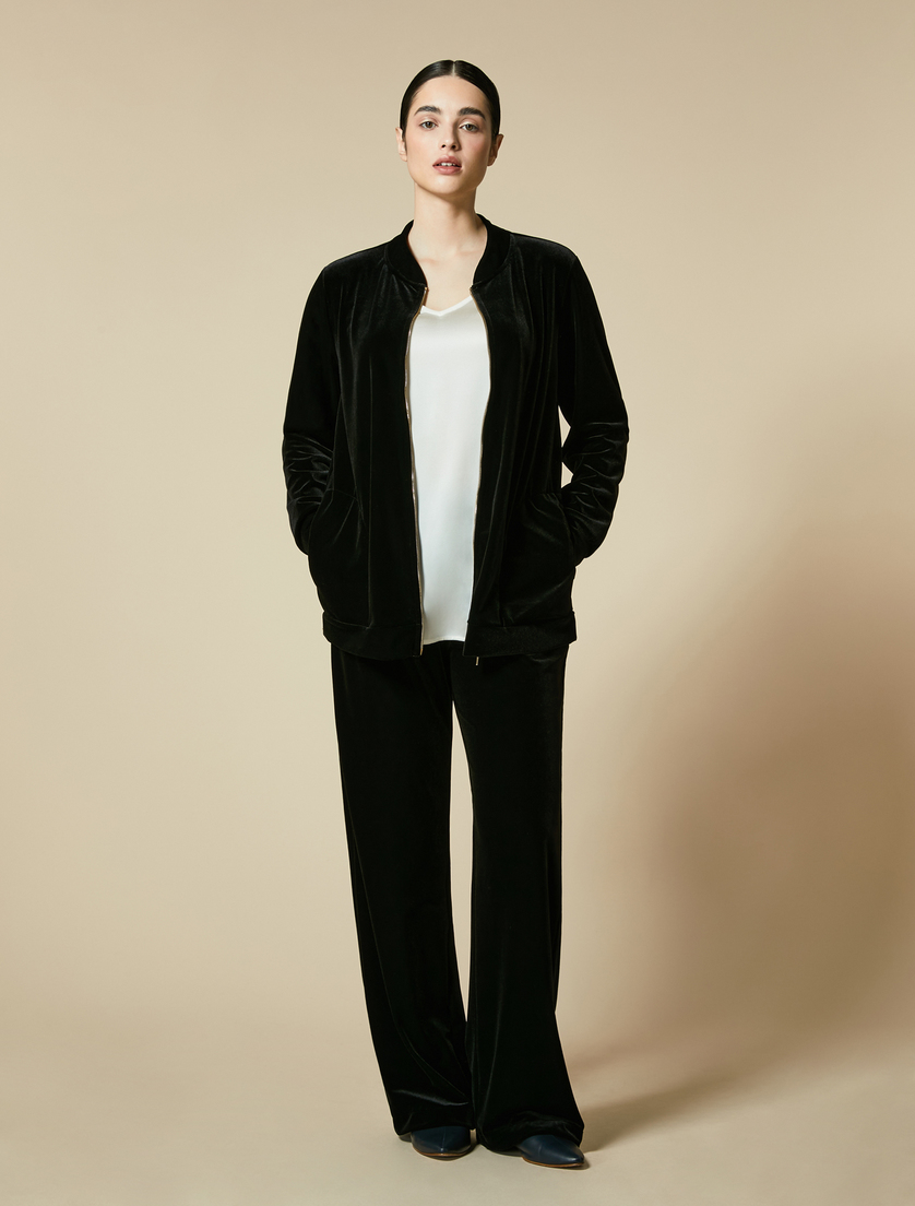 Fluid velvet jersey jacket - Black - Marina Rinaldi - 4