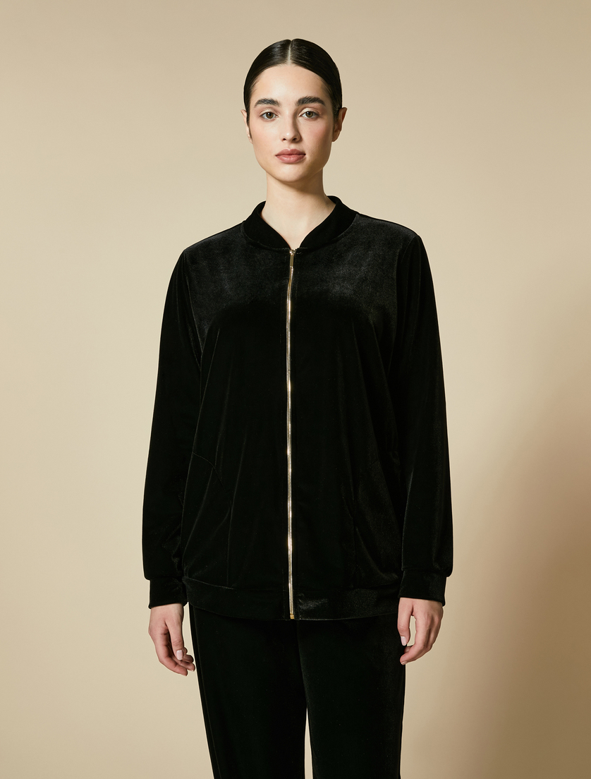 Fluid velvet jersey jacket - Black - Marina Rinaldi