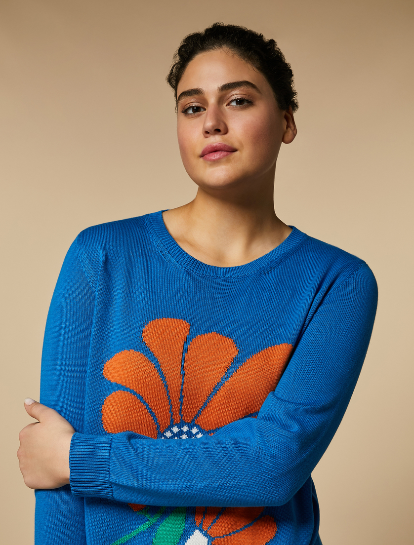 Jacquardknit cotton sweater, cornflower blue Marina Rinaldi