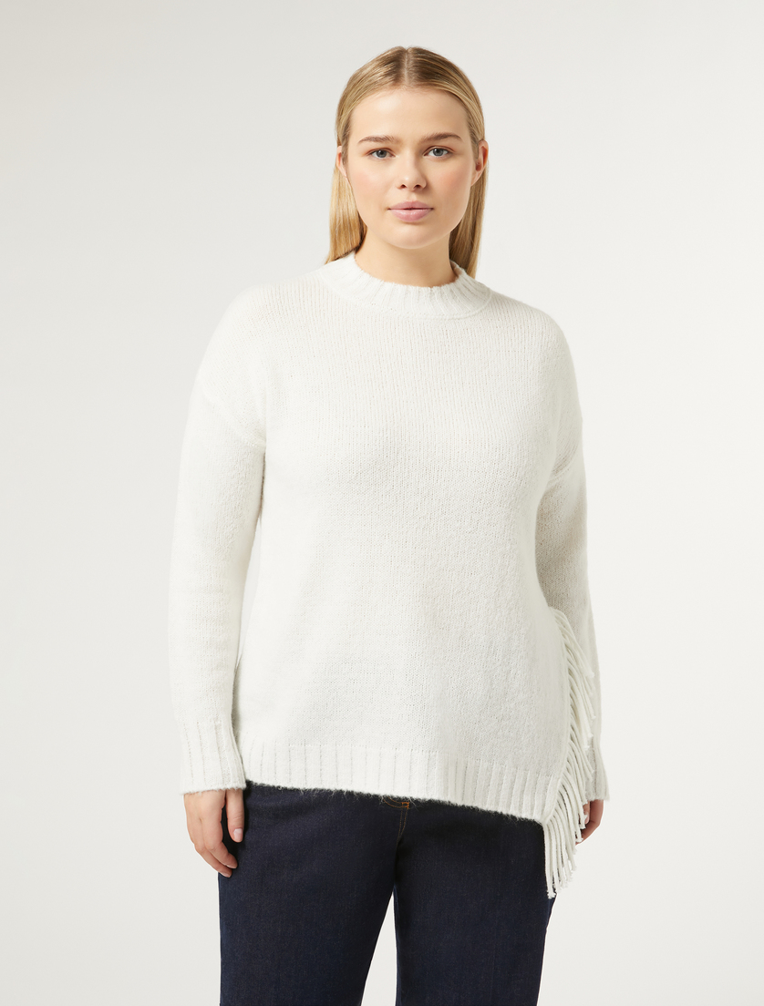 SELECTED FEMME Damen Pullover – Wollgemisch, Mit Rüschenärmeln, Rundhals