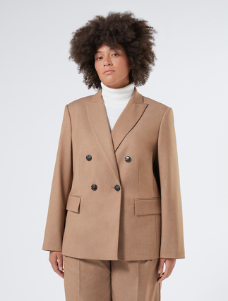 Blazer de franela con cierre cruzado de doble botón - MARRON BRONCE