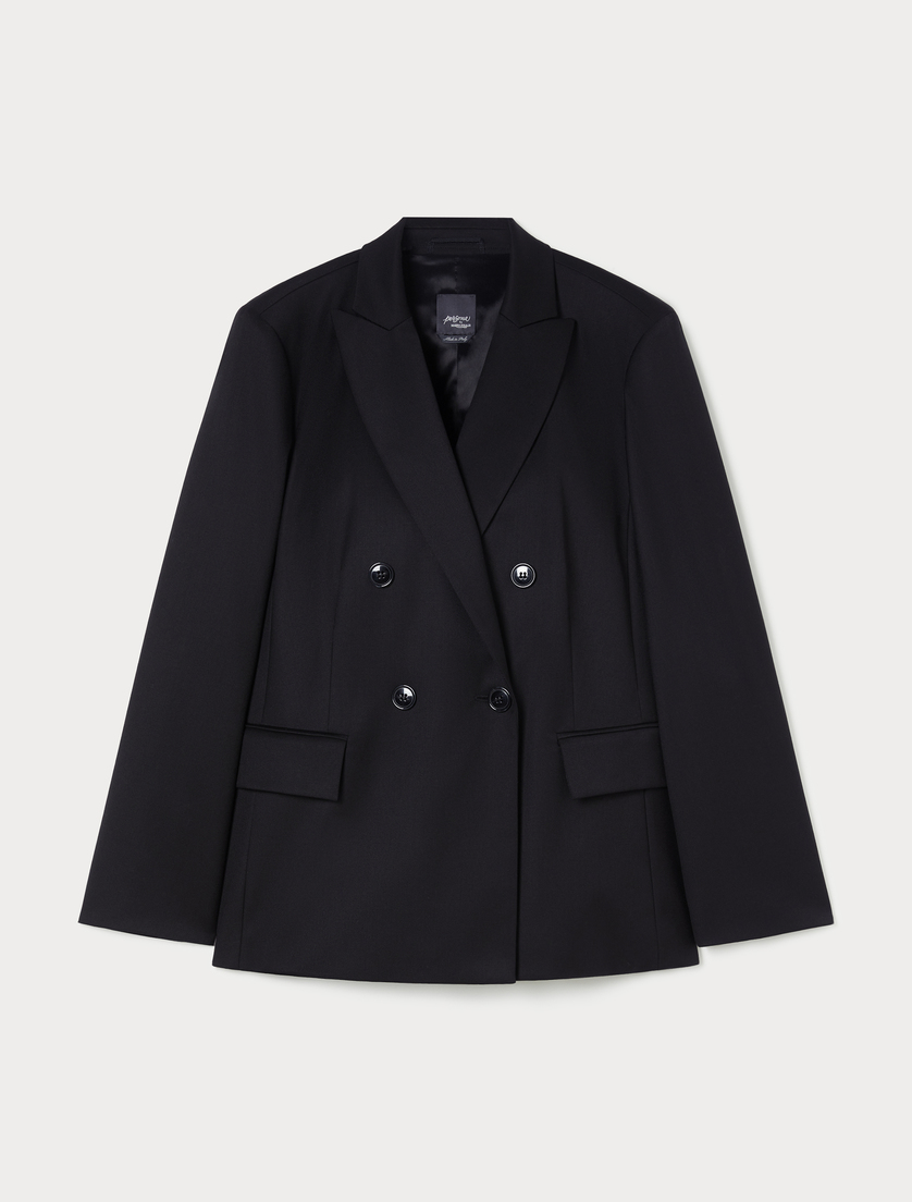 Blazer à double boutonnage en flanelle - NOIR - Marina Rinaldi