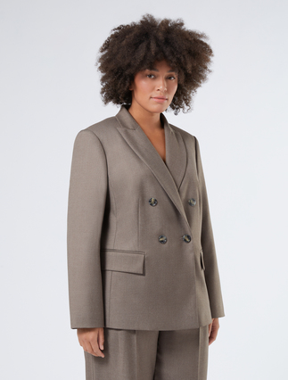 Double-breasted blazer in flannel - DARK BROWN