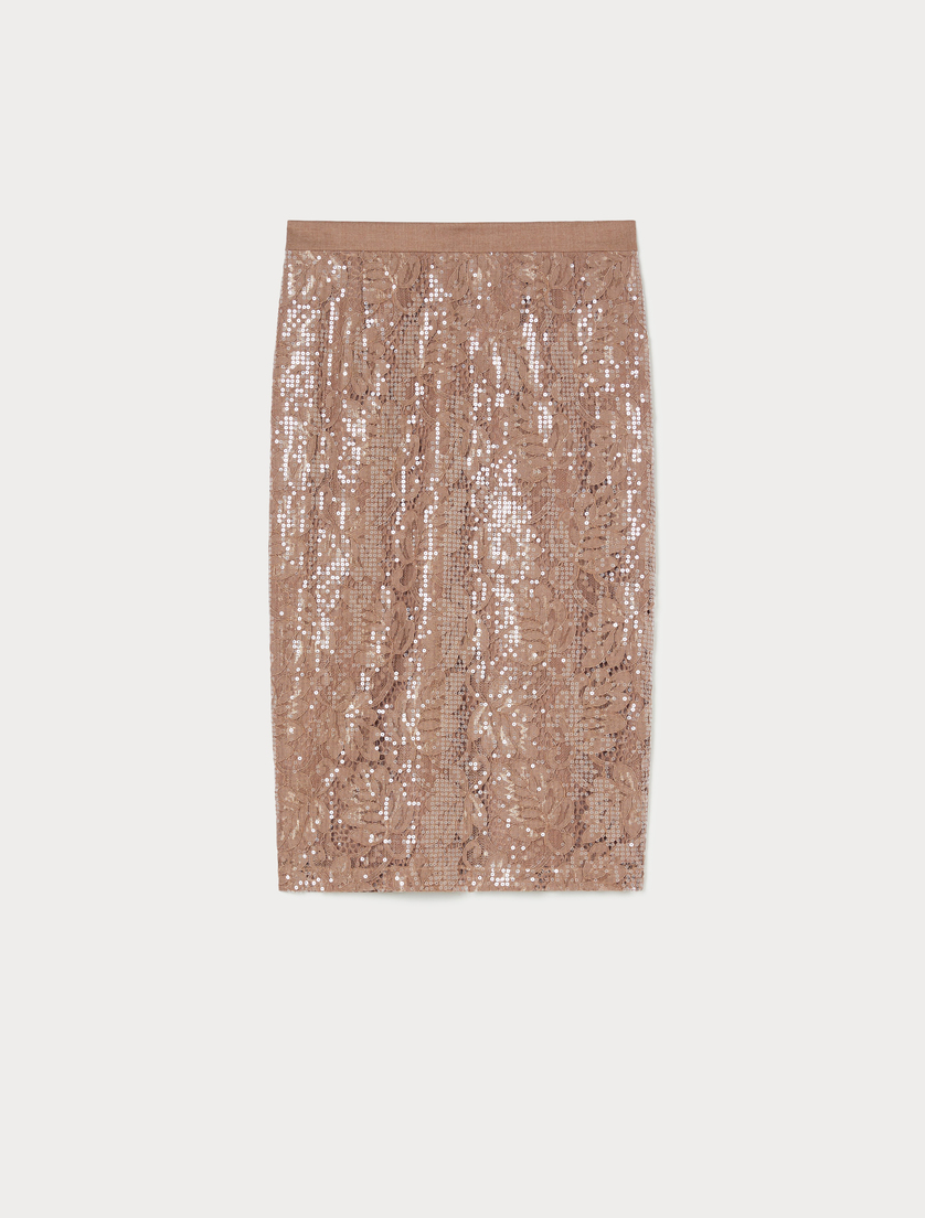 Lace skirt with sequins - BROWN BRONZE - Marina Rinaldi Lace skirt with sequins - BROWN BRONZE - Marina Rinaldi