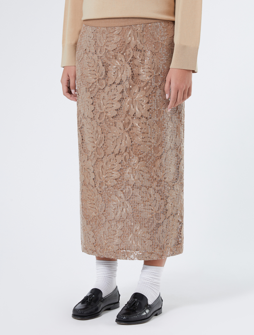 Lace skirt with sequins - BROWN BRONZE - Marina Rinaldi - 3 Lace skirt with sequins - BROWN BRONZE - Marina Rinaldi - 3