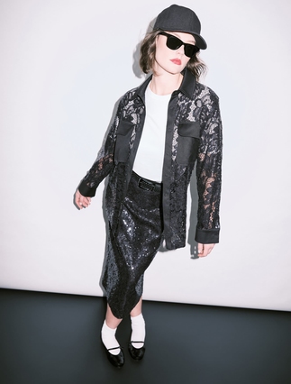 Lace skirt with sequins - BLACK