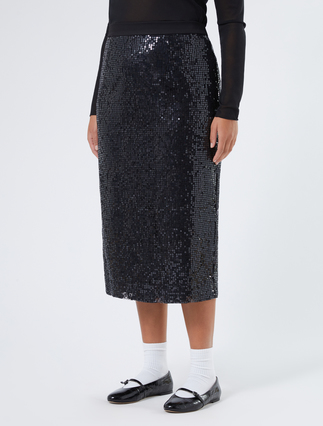 Lace skirt with sequins - BLACK