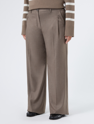 Flannel wide-leg trousers - DARK BROWN