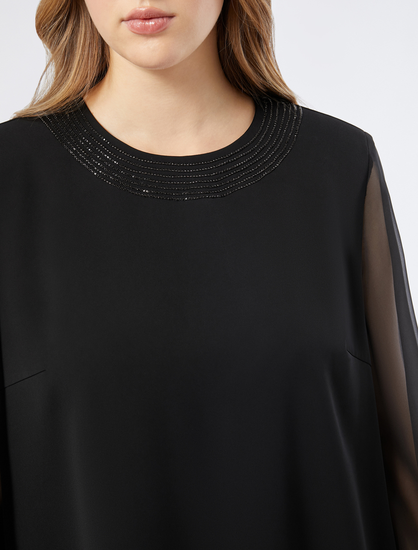 Stretch cady and chiffon dress - BLACK - Marina Rinaldi - 5 Stretch cady and chiffon dress - BLACK - Marina Rinaldi - 5