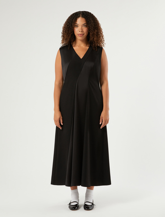 Long crepe de chine dress - BLACK