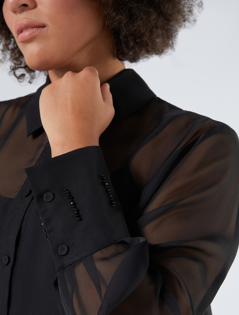 Chiffon shirt with embroideries - BLACK - Marina Rinaldi - 5 Chiffon shirt with embroideries - BLACK - Marina Rinaldi - 5