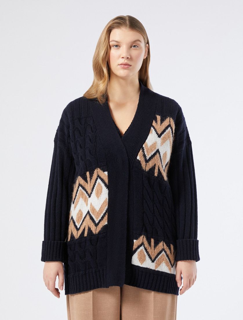 Jacquard cardigan with cable-knit - MIDNIGHTBLUE - Marina Rinaldi - 3