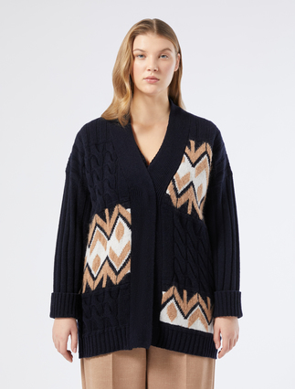 Jacquard cardigan with cable-knit - MIDNIGHTBLUE